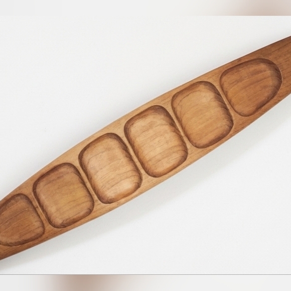 The Unbranded Brand Other - VNT 60's Solid, Hand Carved, Teak Wood, Surfboard Shaped, Platter w/ 6Partitions